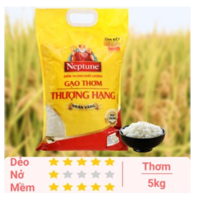 5KG Gạo Thơm Thượng Hạng Neptune - Gạo dẻo vừa và cực thơm túi lớn 5Kg.