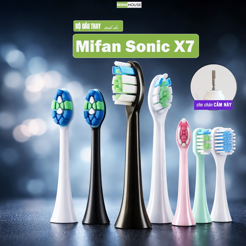 Cho máy Mifan Sonic X7 set 2 đầu bàn chải đánh răng điện thay thế và Giá treo, Hộp đựng Minh House