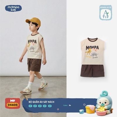 Bộ cộc tay cho bé Mompa sát nách 1-5 tuổi vải Cotton Actif co giãn thoáng khí nhanh khô MP 0460