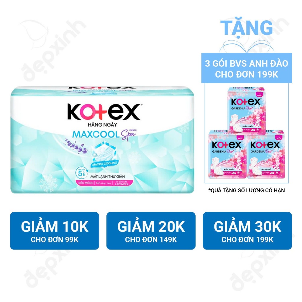 Băng vệ sinh hàng ngày Kotex Max Cool Spa siêu mỏng 40 miếng