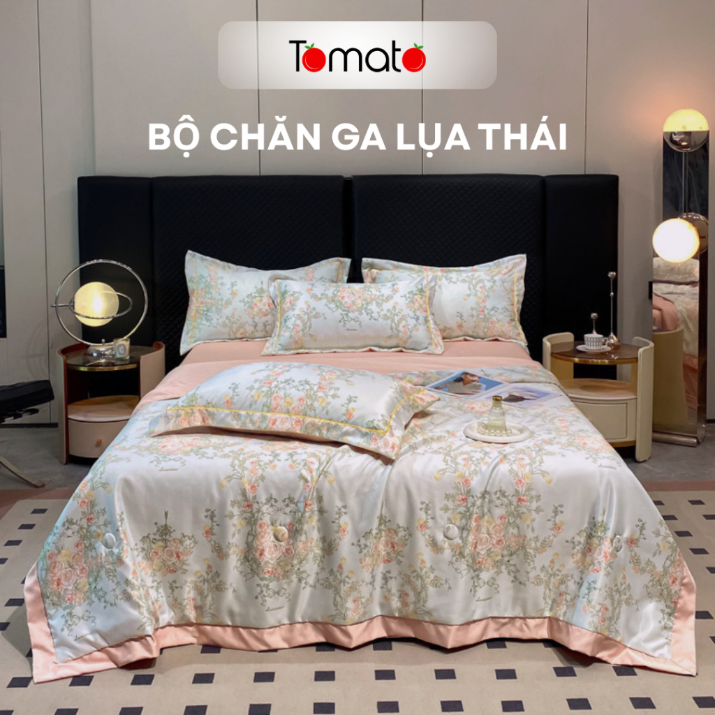 Bộ chăn ga gối lụa Thái 8Hours Bedding bộ 4 món lụa gồm chăn chần bông ga giường size 1m6 1m8 2m2 và