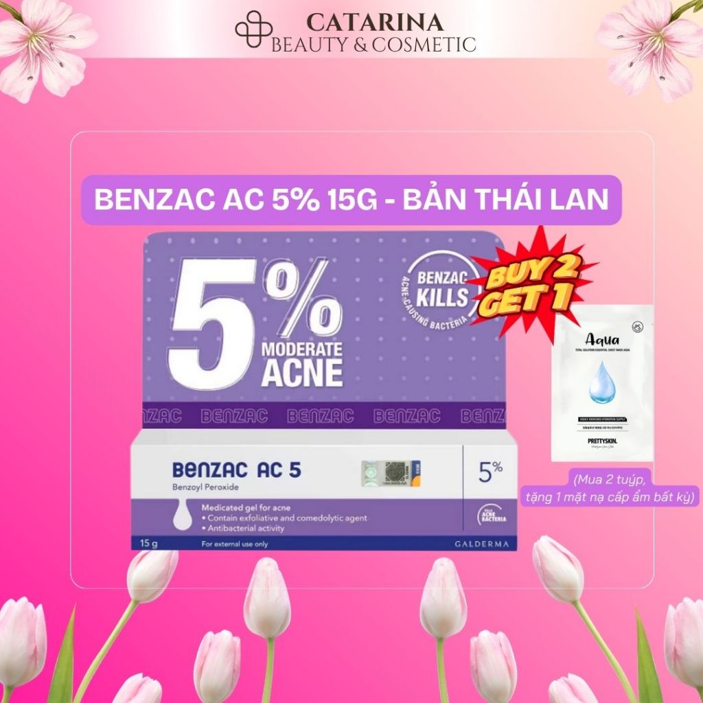 Galderma Benzac AC | Benzoyl Peroxide 5% 15gram Thái Lan | Hỗ trợ giảm mụn trứng cá, mụn viêm
