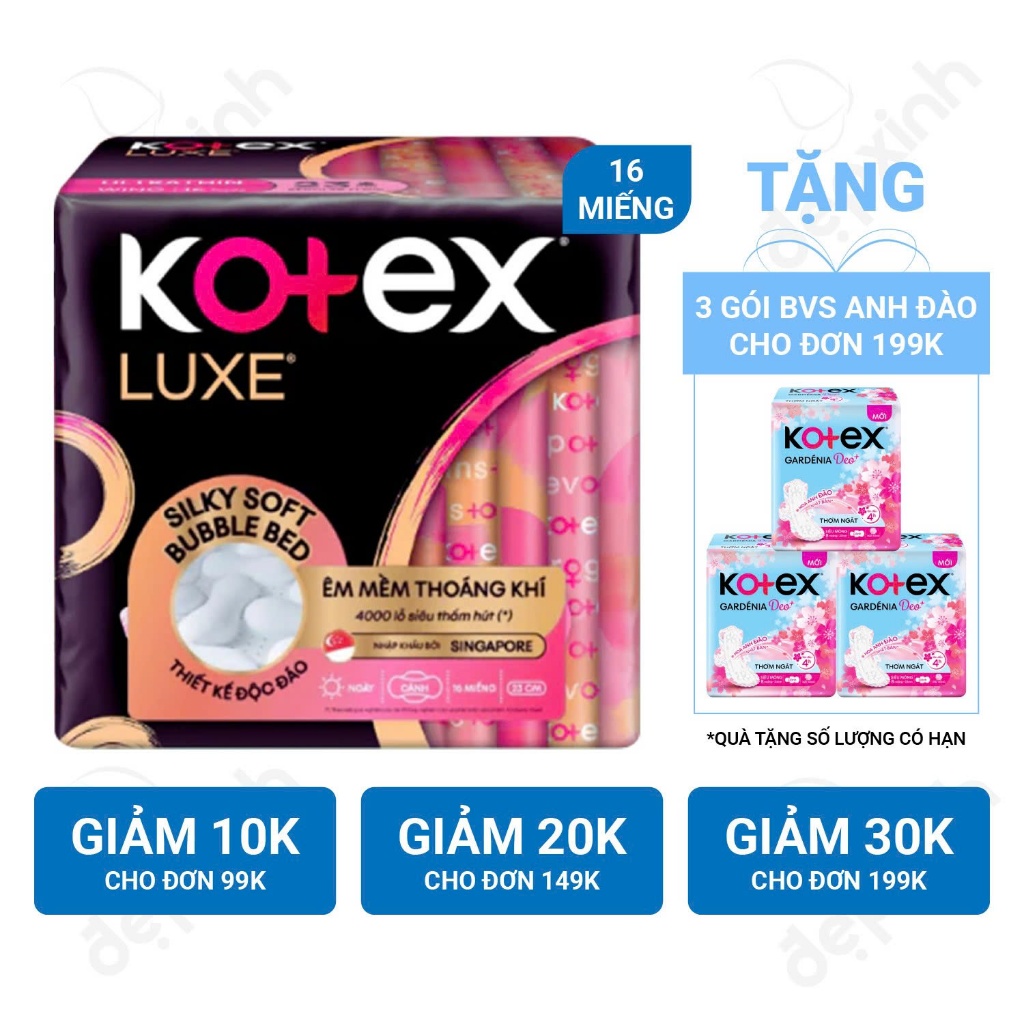 Băng vệ sinh Kotex LUXE thấm hút siêu tốc ban ngày 23cm x 16miếng