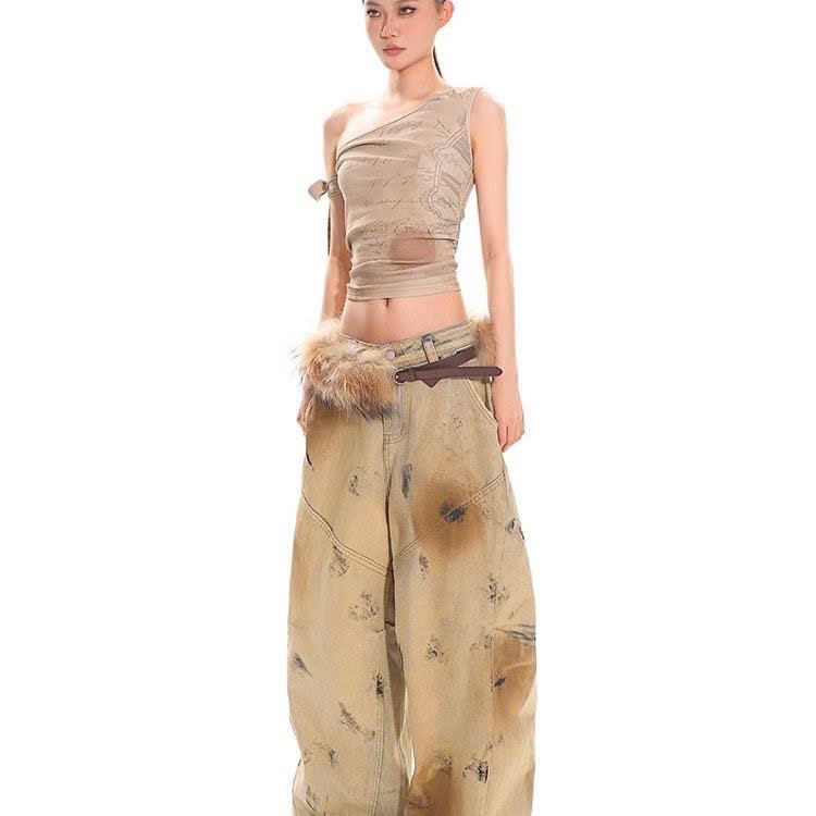 Quần Jean Nam Nữ Ống Rộng Baggy Wash Loang Vintage Phong Cách Y2K Streetwear – ÉNNIE