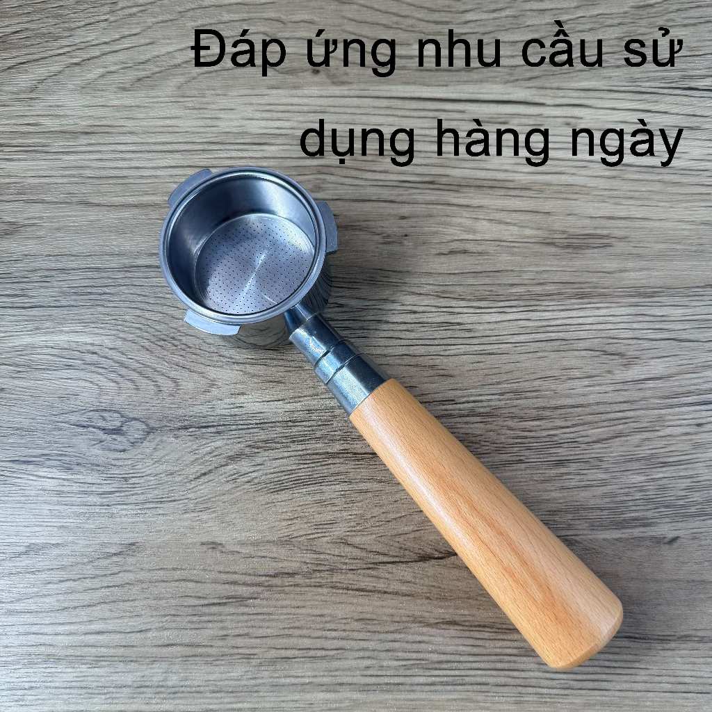Giao hàng nhanh/ Portafilter 3 tai 51mm, Portafilter không đáy 51mm có tay cầm bằng gỗ và giỏ lọc Co