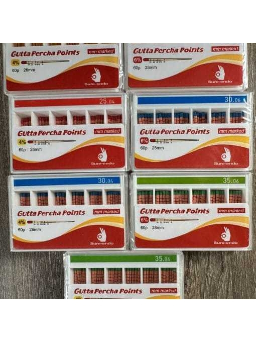 Cone Chính Gutta Percha 4% & 6%, Hãng Sure Endo Hàn Quốc - hộp 60 cây