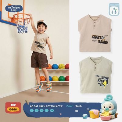 Áo cộc tay cho bé Mompa sát nách 1-5 tuổi vải Cotton Actif co giãn thấm hút nhanh khô MP 0466