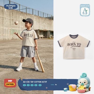Áo cộc tay cho bé Mompa 1-5 tuổi vải Cotton Actif co giãn thấm hút nhanh khô MP 0470