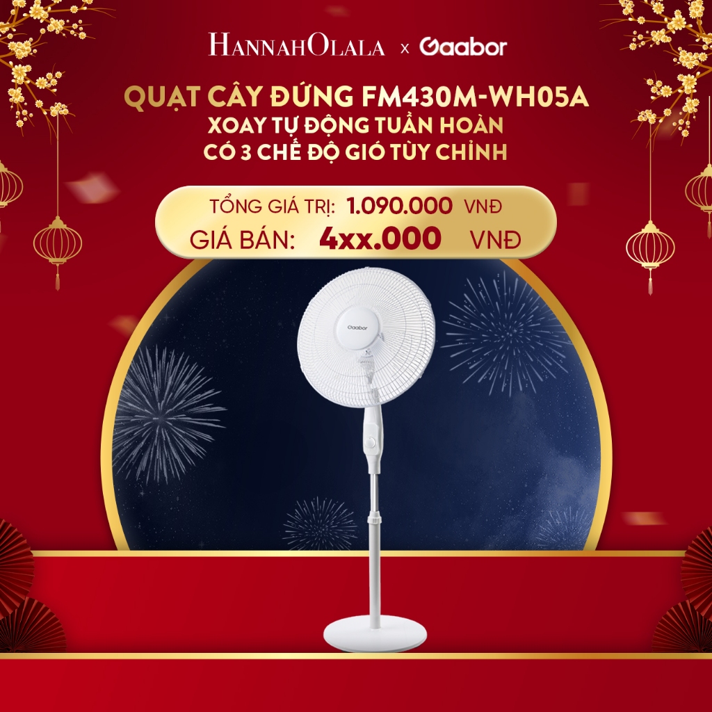 Hannah Olala x Gaabor Quạt cây đứng FM430M-WH05A xoay tự động tuần hoàn có 3 chế độ gió tùy chỉnh - 