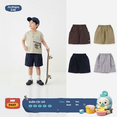 Quần đùi cho bé Mompa 1-5 tuổi vải gió thoáng khí mềm mại đai chun co giãn MP 0467 0469