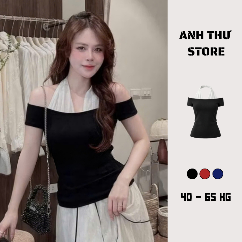 Áo Thun Trễ Vai Phối Cổ Yếm Soắn Kiểu Dáng Hàn Quốc Cho Nàng , Áo Lệch Vai Ôm Body Siêu Sang Chảnh 533
