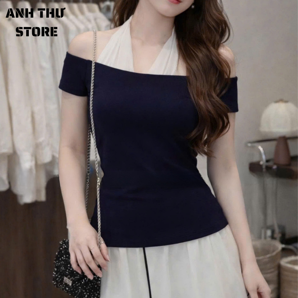 Áo Thun Trễ Vai Phối Cổ Yếm Soắn Kiểu Dáng Hàn Quốc Cho Nàng , Áo Lệch Vai Ôm Body Siêu Sang Chảnh 533 | BigBuy360 - bigbuy360.vn