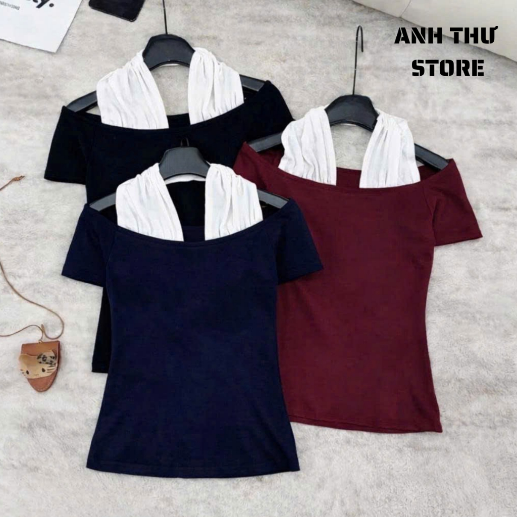Áo Thun Trễ Vai Phối Cổ Yếm Soắn Kiểu Dáng Hàn Quốc Cho Nàng , Áo Lệch Vai Ôm Body Siêu Sang Chảnh 533 | BigBuy360 - bigbuy360.vn