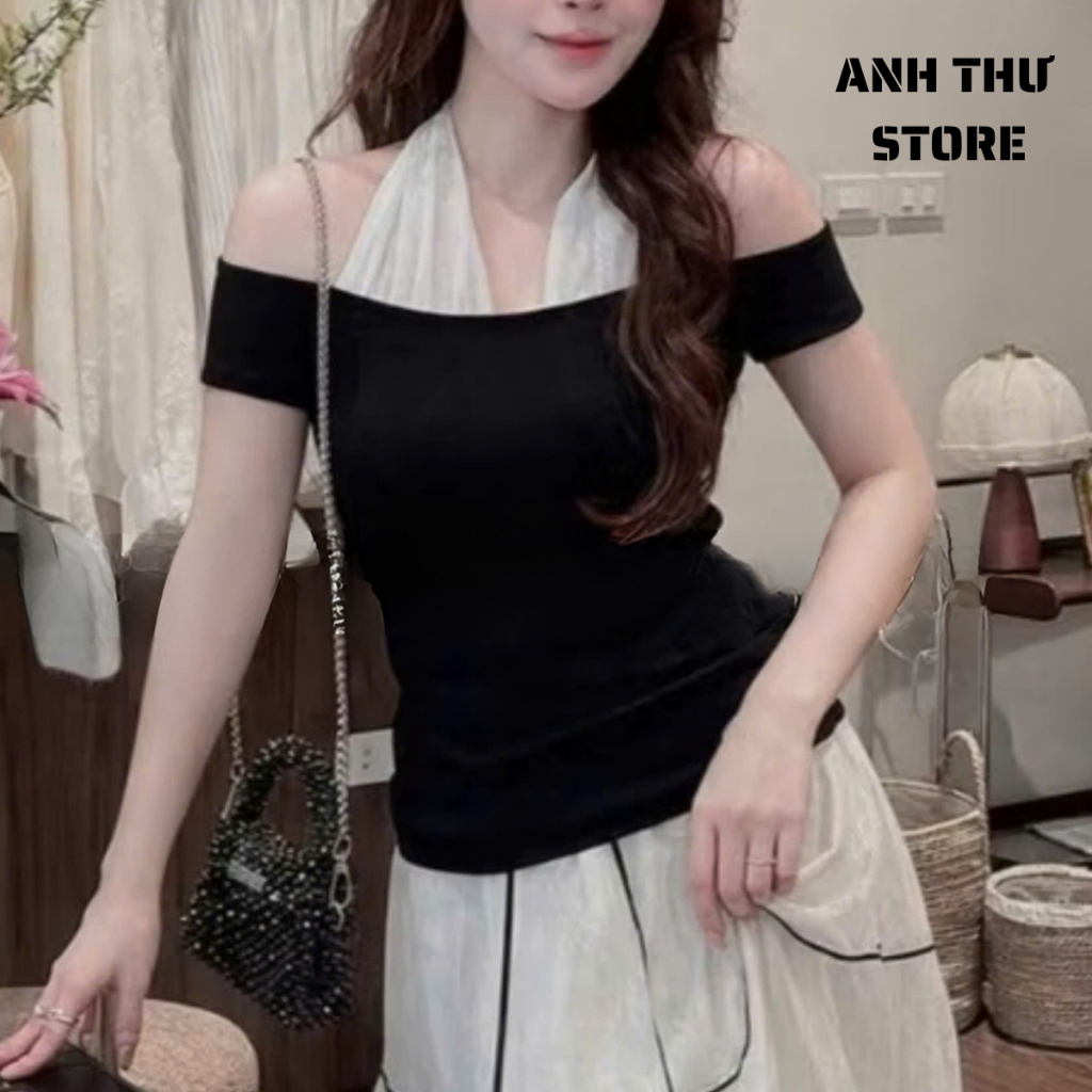 Áo Thun Trễ Vai Phối Cổ Yếm Soắn Kiểu Dáng Hàn Quốc Cho Nàng , Áo Lệch Vai Ôm Body Siêu Sang Chảnh 533 | BigBuy360 - bigbuy360.vn