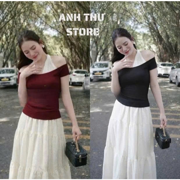Áo Thun Trễ Vai Phối Cổ Yếm Soắn Kiểu Dáng Hàn Quốc Cho Nàng , Áo Lệch Vai Ôm Body Siêu Sang Chảnh 533 | BigBuy360 - bigbuy360.vn