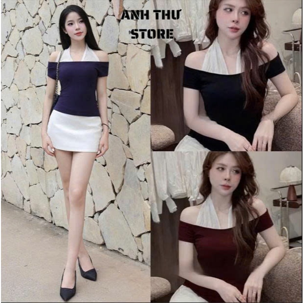 Áo Thun Trễ Vai Phối Cổ Yếm Soắn Kiểu Dáng Hàn Quốc Cho Nàng , Áo Lệch Vai Ôm Body Siêu Sang Chảnh 533 | BigBuy360 - bigbuy360.vn