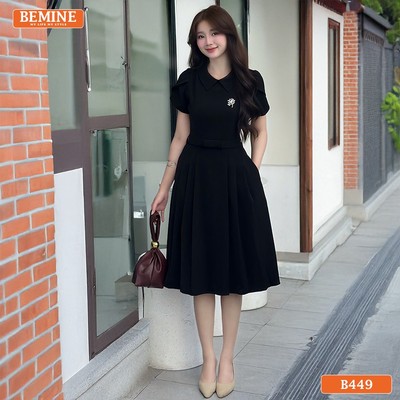 Đầm thiết kế BEMINE cổ sơ mi tay búp sen dáng chữ A phù hợp đi làm-B449