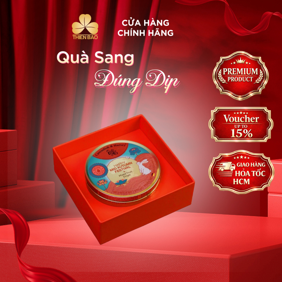 Kẹo Cavendish & Harvey Trung Thu bao gồm hộp đỏ - Happy Mid Autumn Festival - Mixed Fruit Drop 200g