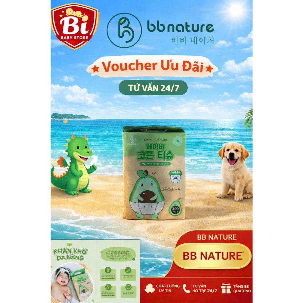 [ BB NATURE ] 1 bịch khăn khô BB nature cho bé và gia đình, sợi tre hữu cơ thân thiện với làn da bé