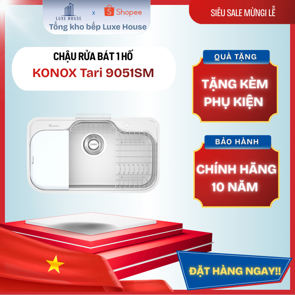 Chậu rửa bát Konox phong cách Nhật bề mặt mịn Tari 9051SM - Bảo hành 10 năm tại nhà