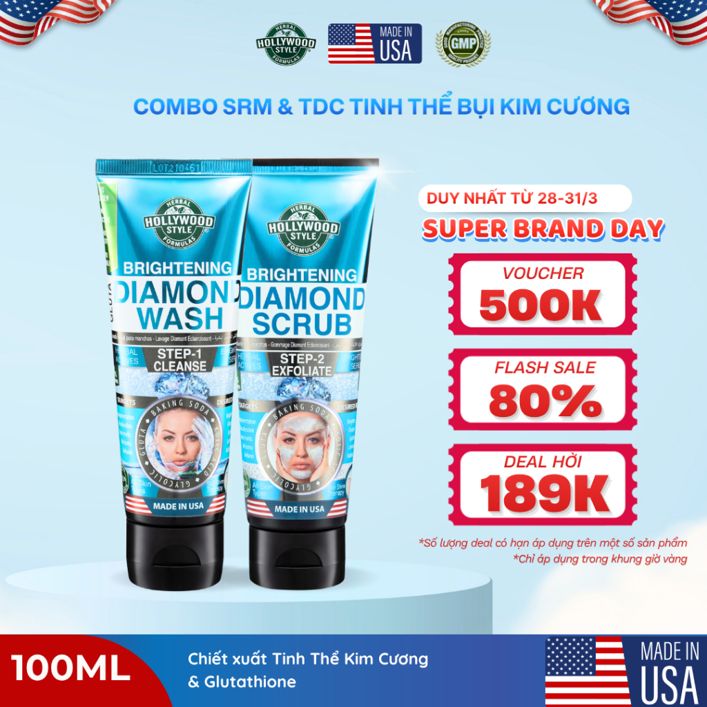 COMBO SRM + TDC Công Nghệ Bụi Kim Cương Hollywood Style 100 ML Giúp Làm Sạch, Hỗ Trợ Dưỡng Sáng Da