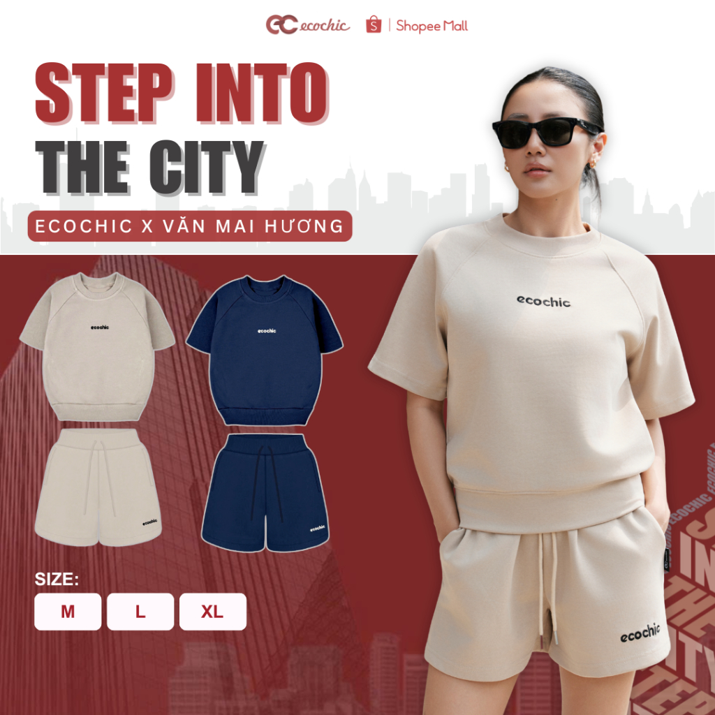 Set Bộ Đùi Cộc Ecochic Áo Cổ Tròn Basic Quần Ngắn Cạp Chun Chất Liệu Cotton Hàn Cao Cấp Mềm Mịn B224