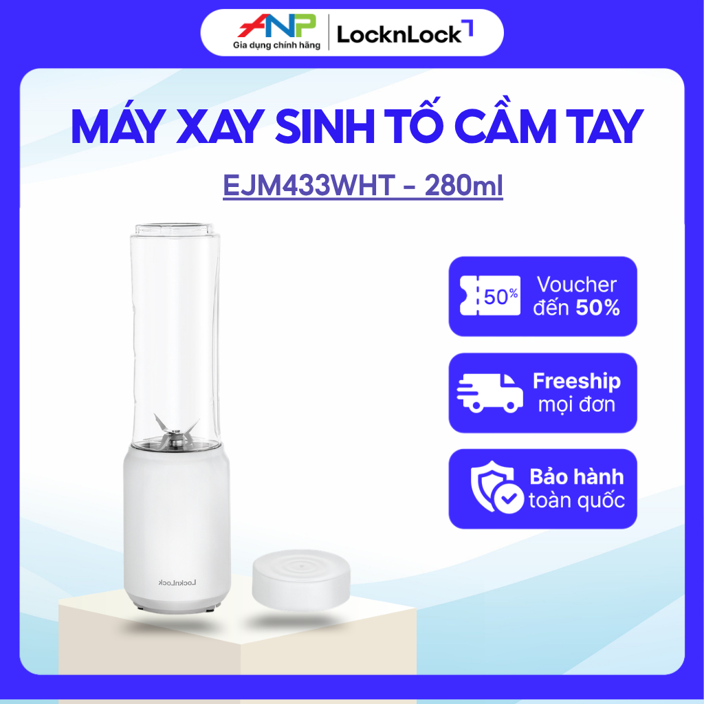 Máy Xay Sinh Tố Mini LocknLock 150W EJM433WHT 280ml – Xay Trái Cây, Sinh Tố, Nhỏ Gọn Dễ Mang Theo