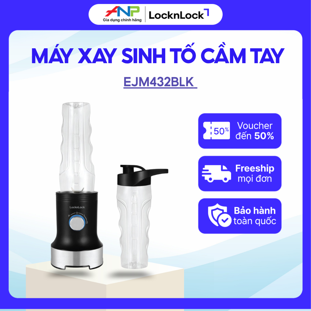 Máy Xay Sinh Tố Cầm Tay LocknLock 450W EJM432BLK – Xay Trái Cây, Sinh Tố Mini, Nhỏ Gọn Đa Năng