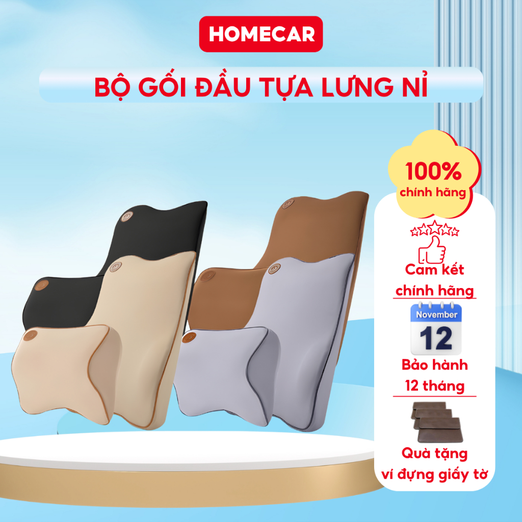 Gối Đầu Tựa Lưng Chất Nỉ Thoáng Mát Ô Tô Cao Su Non Gối Tựa Lưng Xe Hơi Êm Ái Công Thái Học