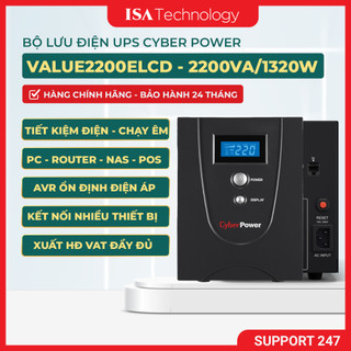Bộ lưu điện UPS Cyber Power Value2200ELCD 2200VA/1320W chống sét, nguồn dự phòng cho PC, NAS