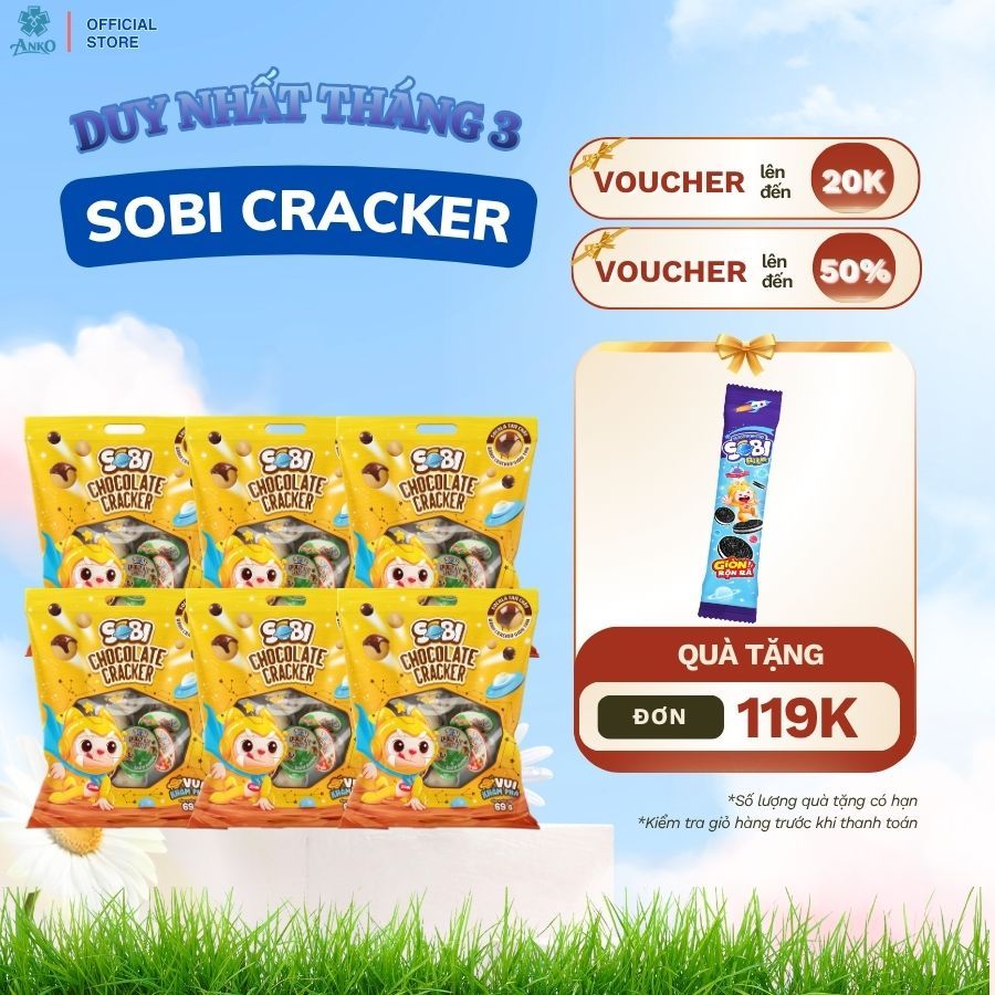 Sobi Chocolate Cracker 69g/gói | 6 gói/dây – Bánh Cracker Phủ Socola Ăn Vặt Cho Trẻ Em