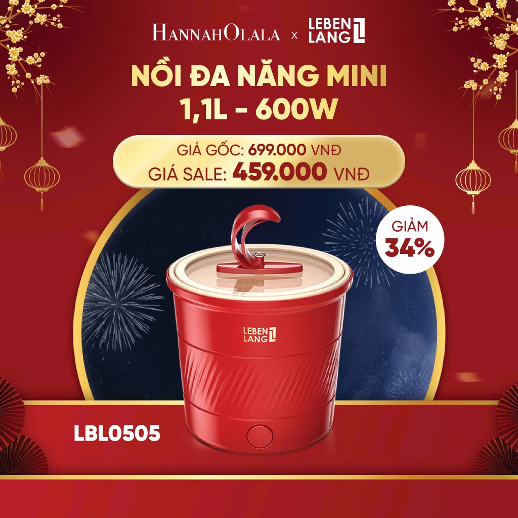 [Hannah x Lebenlang] Nồi nấu mì mini Lebenlang LBL0505, nồi lẩu điện đa năng 600W, 1100ml, nhỏ gọn