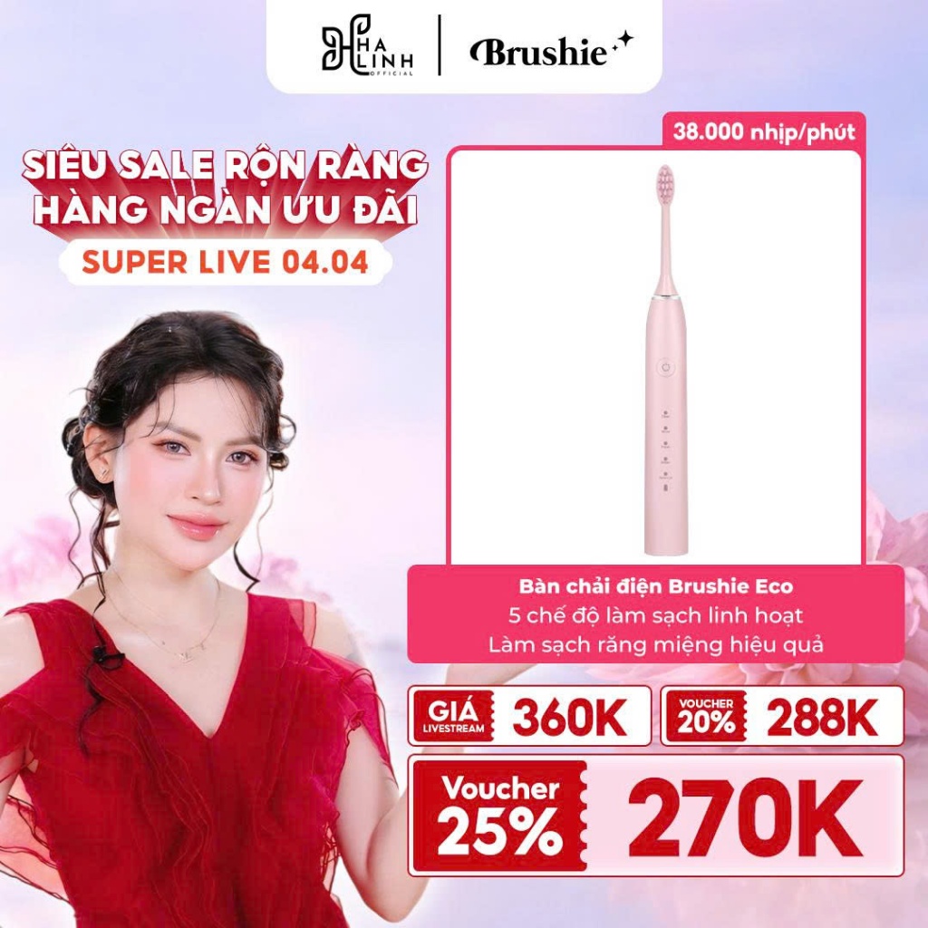 [VHL x Brushie] Bàn chải điện Brushie Eco chính hãng phiên bản tiết kiệm với 5 chế độ làm sạch linh 