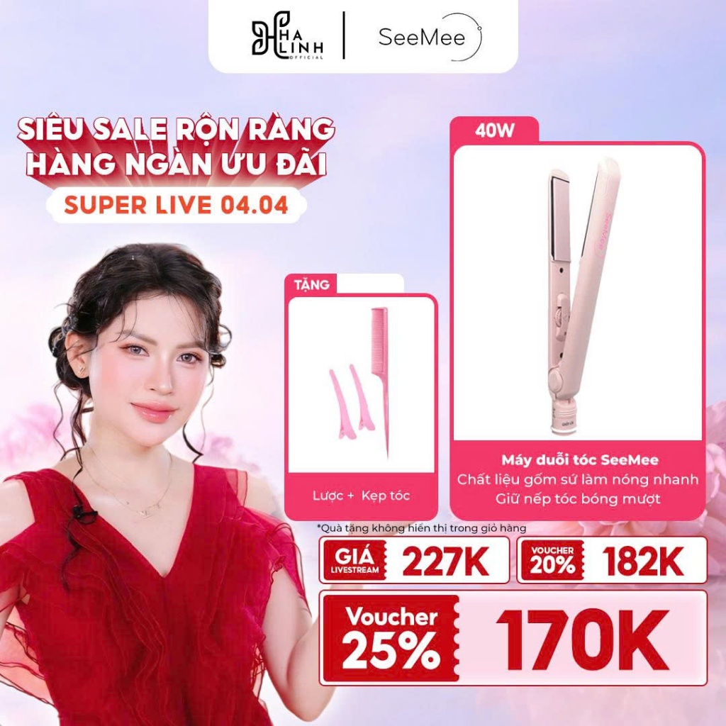 [VHL x SeeMee] Máy duỗi tóc SeeMee chất liệu gốm sứ làm nóng nhanh bảo hành 12 tháng - Tặng Lược và 