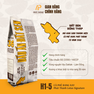 Cà phê nguyên hạt xay sẵn Lotus Signature - CHUYÊN PHA PHIN - Vị đậm đà, thơm béo nhẹ - Cà phê Phát Thành gói 500g
