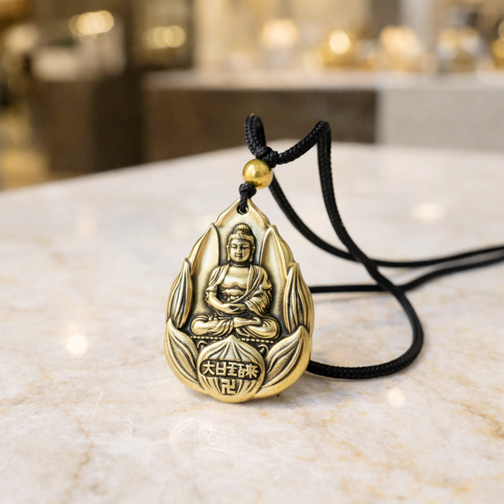 Dây chuyền mặt Phật Như Lai Đại Nhật hoa sen bằng đồng - MV02