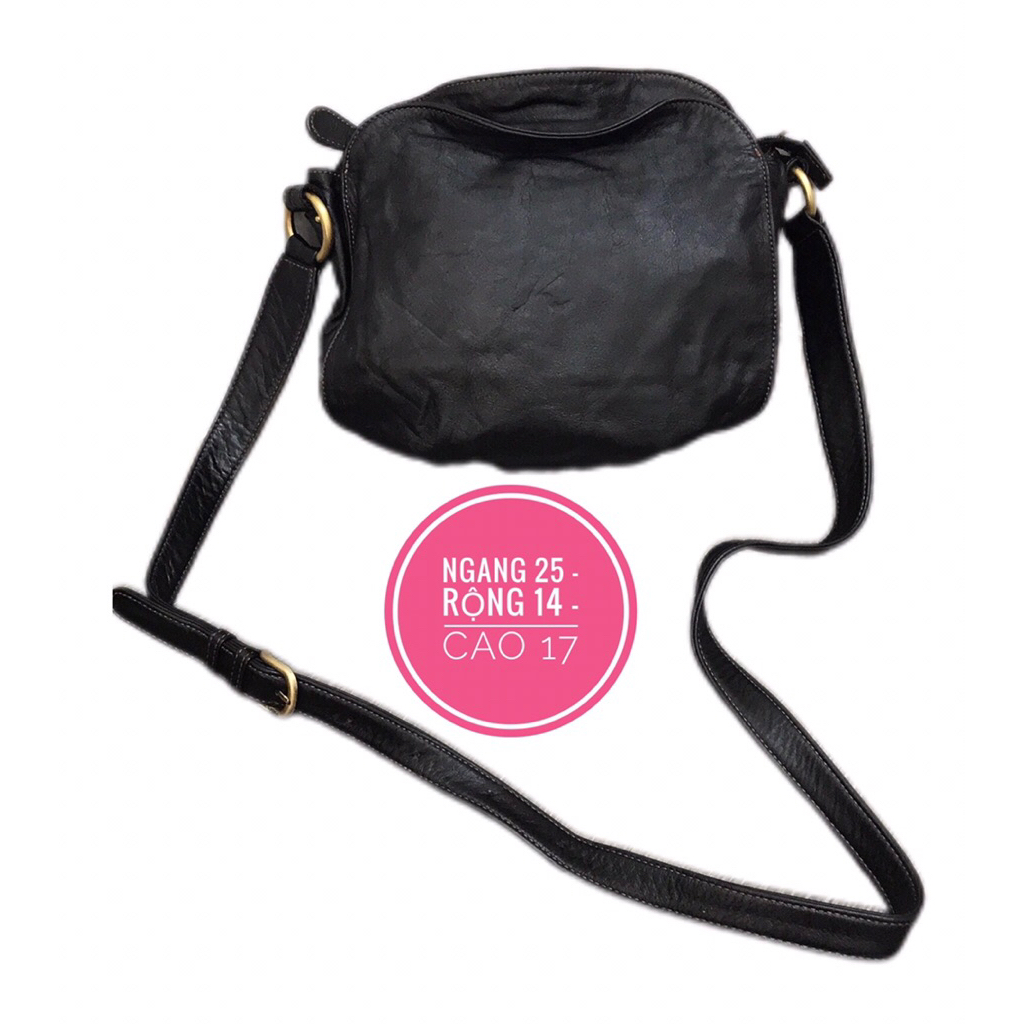 [Si hiệu] Túi da thật hiệu Kitamura đeo chéo nữ size nhỏ nâu cafe đậm.