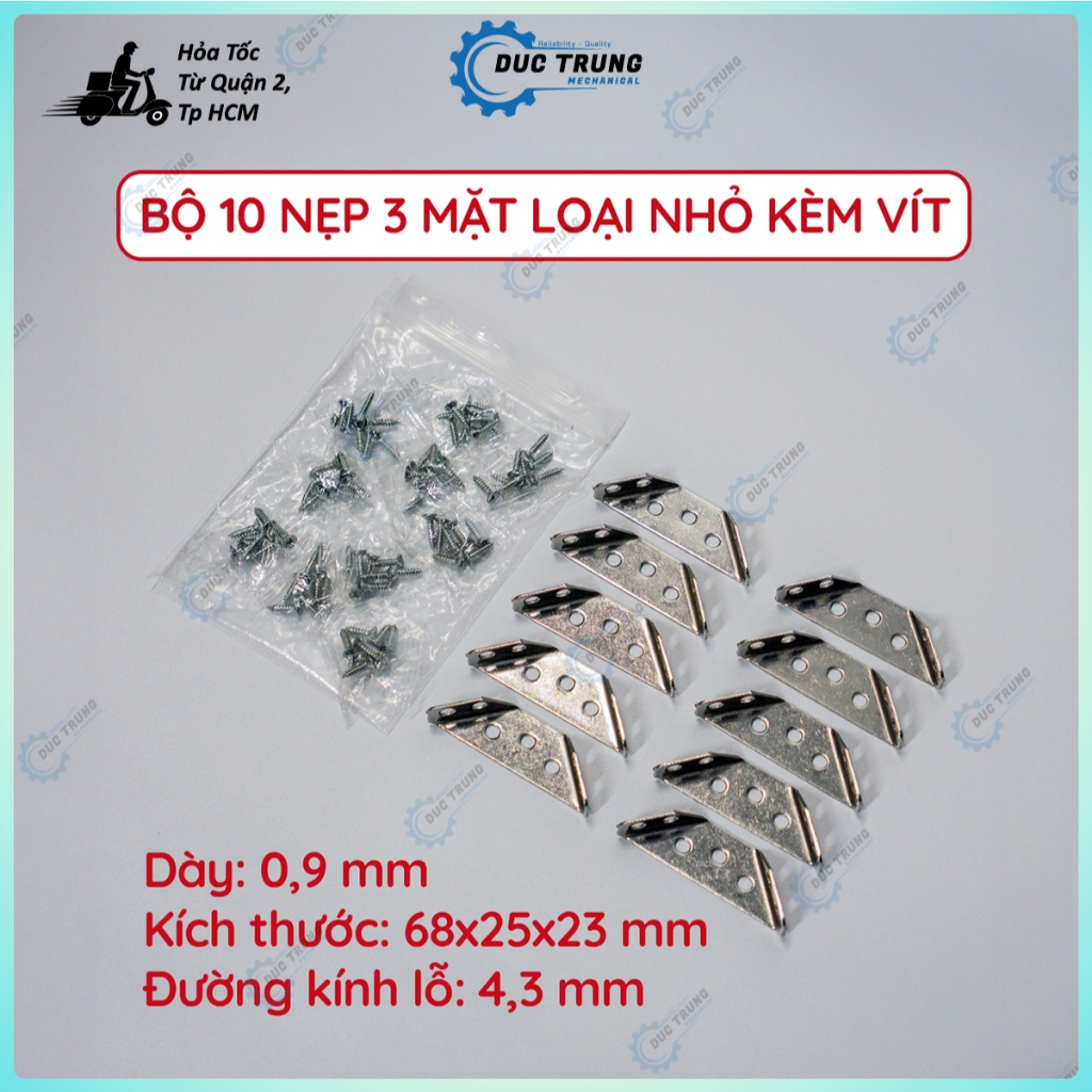Bộ 10 Ke Góc Inox, Pát Ke Góc Vuông Độ Dày 1MM Liên Kết Góc 3 Mặt - 841