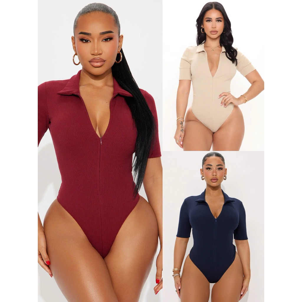 [CÓ BIGSIZE][virusplussize]Bodysuit fashion polo zip thun gân co giãn bigsize