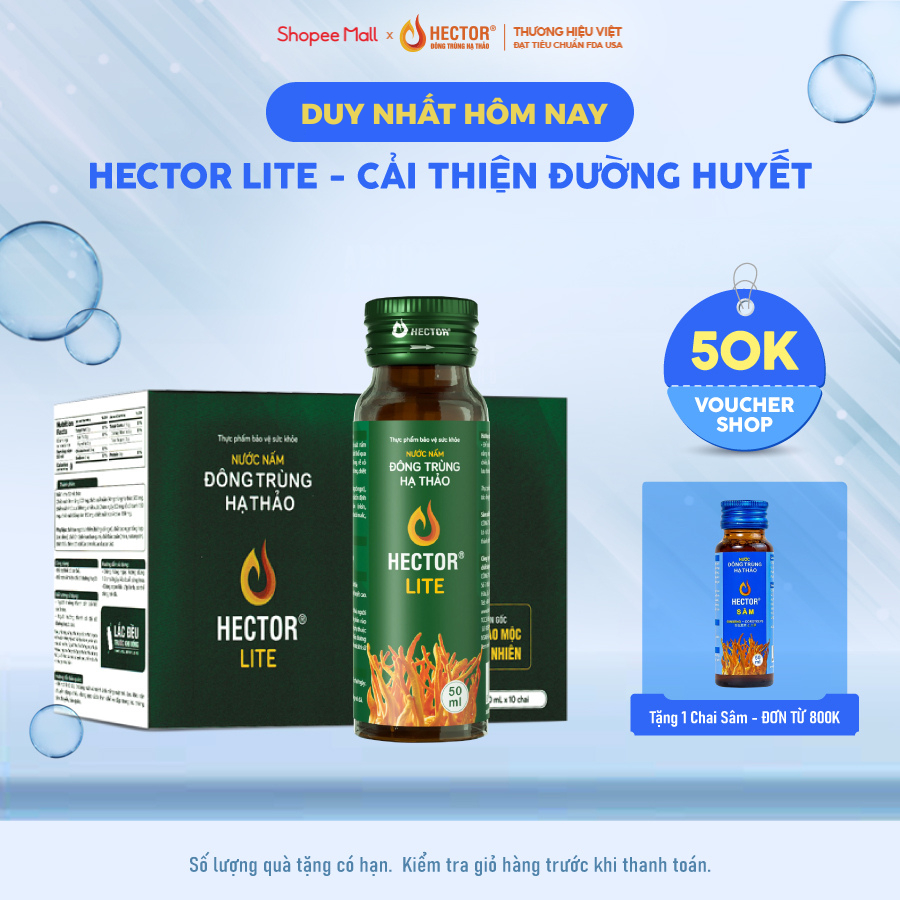 Nước Nấm Đông Trùng Hạ Thảo Hector Lite (Hộp 10 chai)