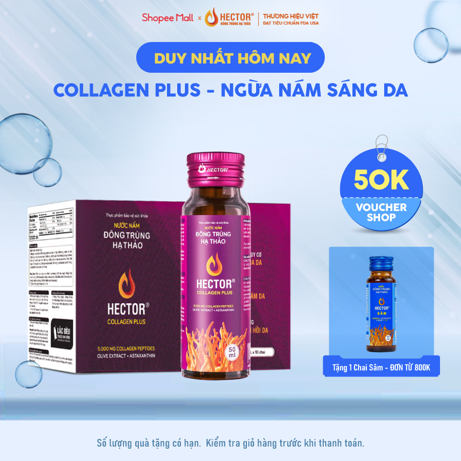 NƯỚC NẤM ĐÔNG TRÙNG HẠ THẢO HECTOR COLLAGEN PLUS (hộp 10 chai)