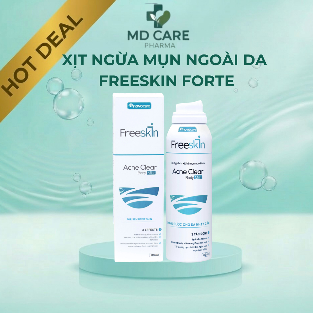 Xịt ngừa mụn ngoài da Freeskin Acne Clear Body Mist Novocare hỗ trợ giảm mụn cơ thể, dưỡng da sau mụ