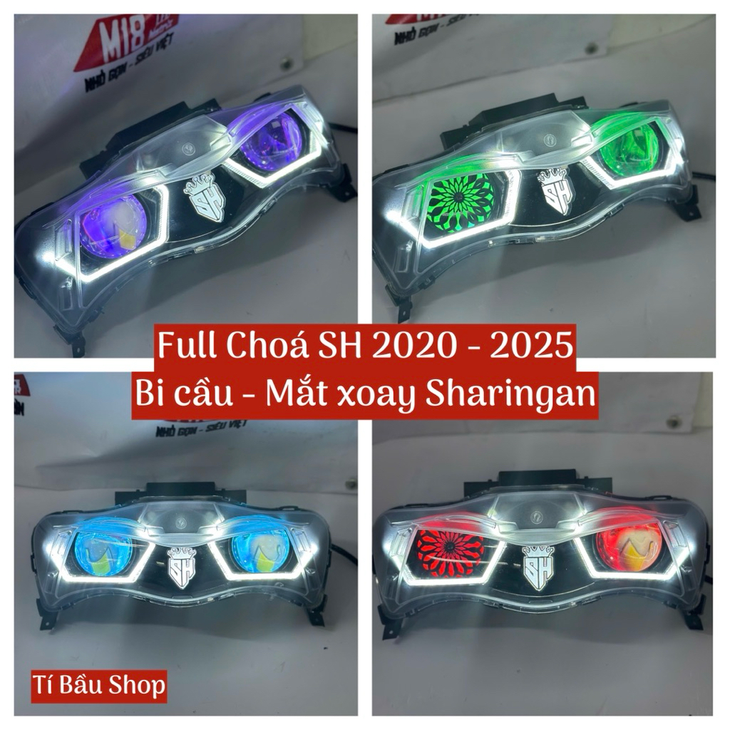 Full Cụm Choá Bi Cầu MA Racing M10 + Mắt Xoay Sharingan Mắt Quỷ Đổi Màu App SH 2020 - 2025