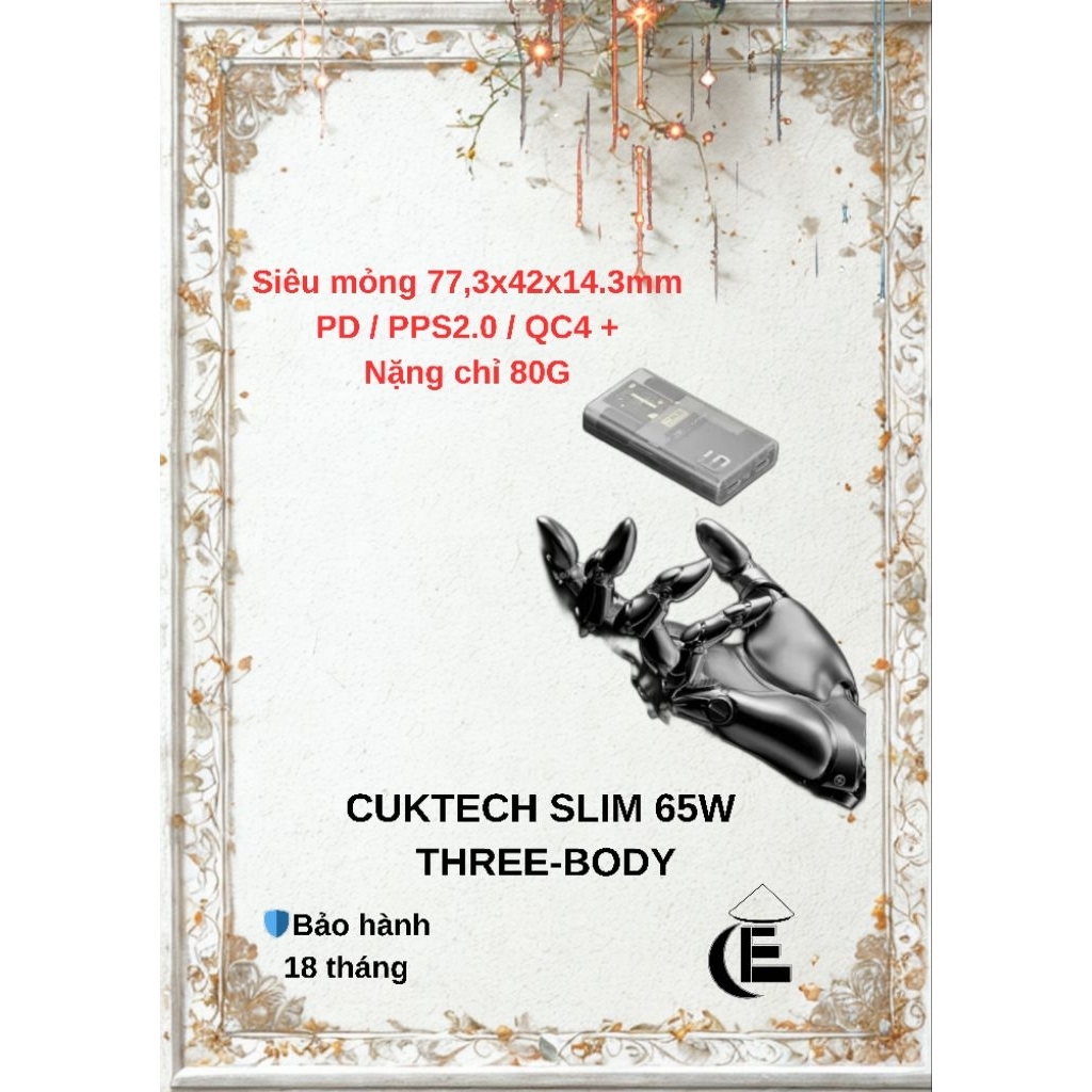CỦ SẠC CUKTECH SLIM 65W THREE-BODY LIMITED- BẢO HÀNH 18 THÁNG