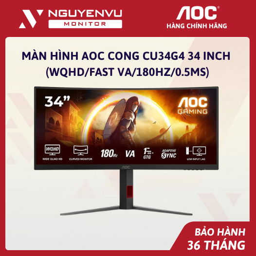 [Full Vat] Màn Hình Cong Gaming AOC CU34G4 34 Inch (WQHD/Fast VA/180Hz/0.5ms) - Bảo Hành 3 Năm