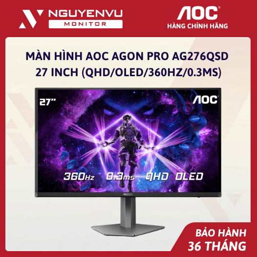 [Full Vat] Màn Hình Gaming AOC AGON Pro AG276QSD 27 inch 2K (QHD/OLED/360Hz/0.3ms) - Bảo Hành 3 Năm