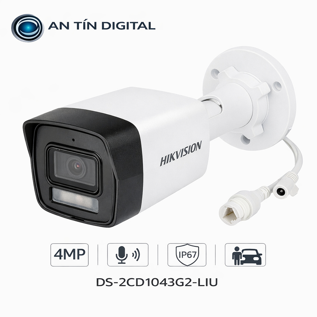 Camera Ngoài Trời Hikvision 4MP Có Mic DS-2CD1043G2-LIU Chống Nước IP67 Nhìn Đêm 30m