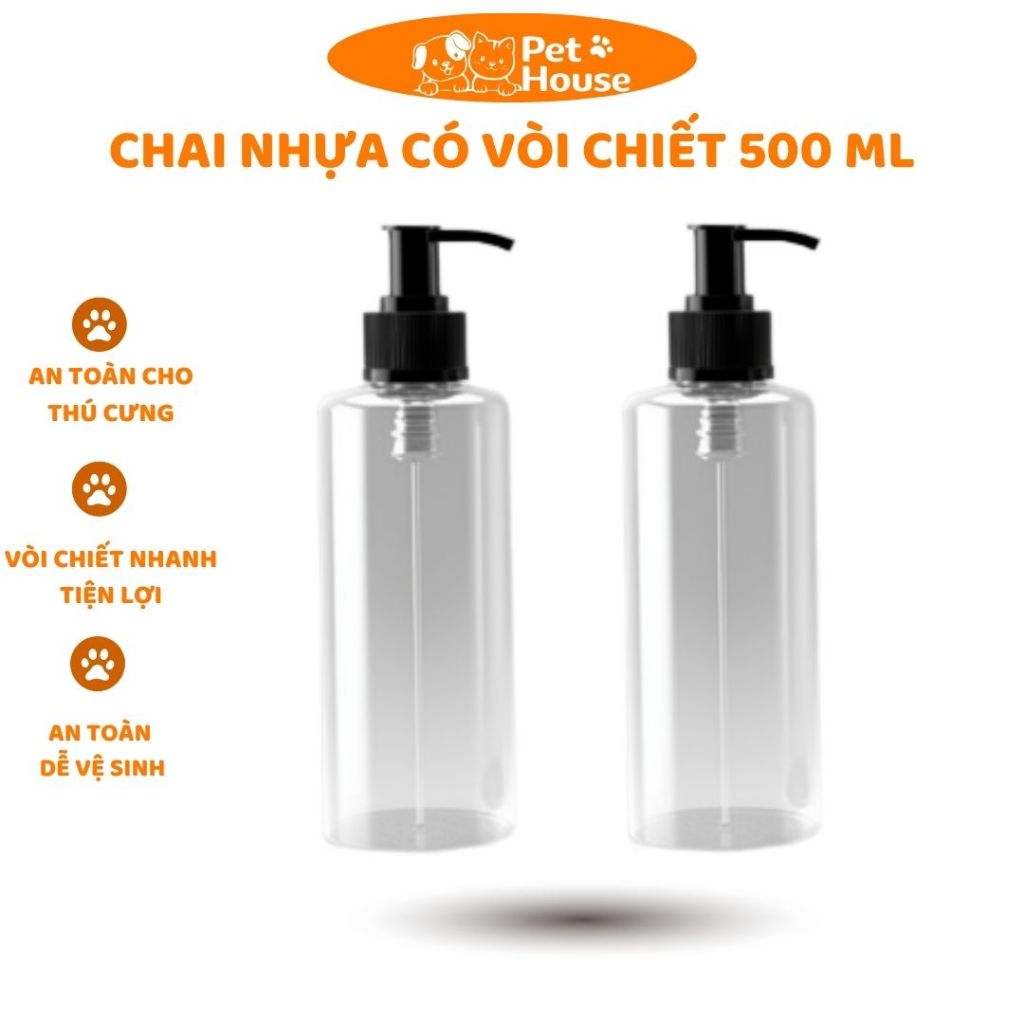 PETHOUSE CHAI NHỰA CÓ VÒI CHIẾT 500ML.Chai nhựa pet 500ml nhựa nguyên sinh vòi nhấn COMBO 2 CHAI