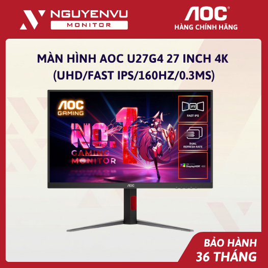 [Full Vat] Màn Hình AOC U27G4 27 inch 4K (UHD/Fast IPS/160Hz/0.3ms) - Bảo Hành 3 Năm