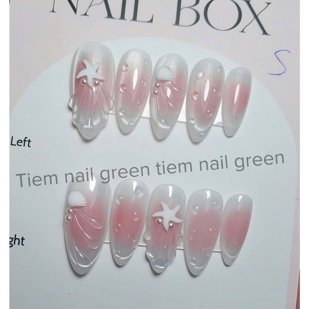 [G222] Nailbox thiết kế - Nail đi biển omber hồng thạch form oval